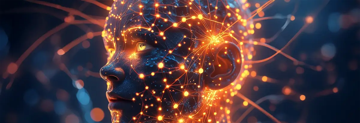Artificial intelligence concept showing neural networks and glowing connections in digital brain visualization