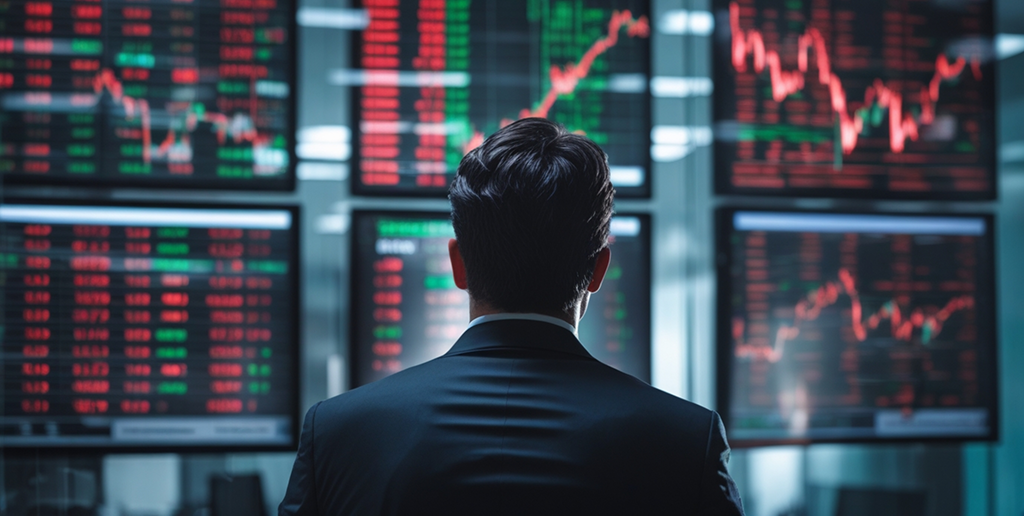 Financial analyst observing market charts showing mixed signals for 2026 global economy, representing market volatility and investor sentiment.