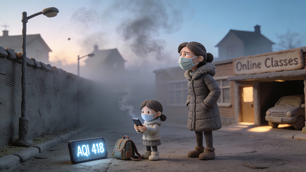 Delhi mother and child trapped in smog inside home