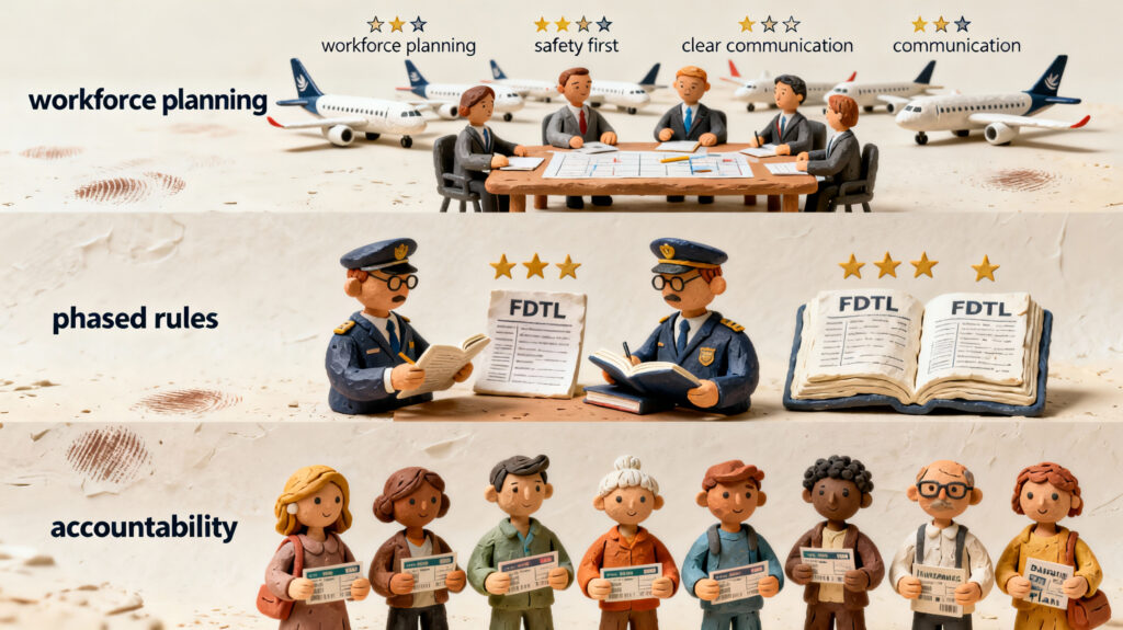 Infographic showing key lessons from the IndiGo crisis for airlines, regulators and passengers