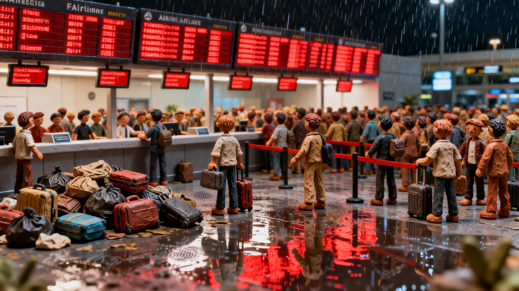 Crowded airport terminal during flight disruptions in India