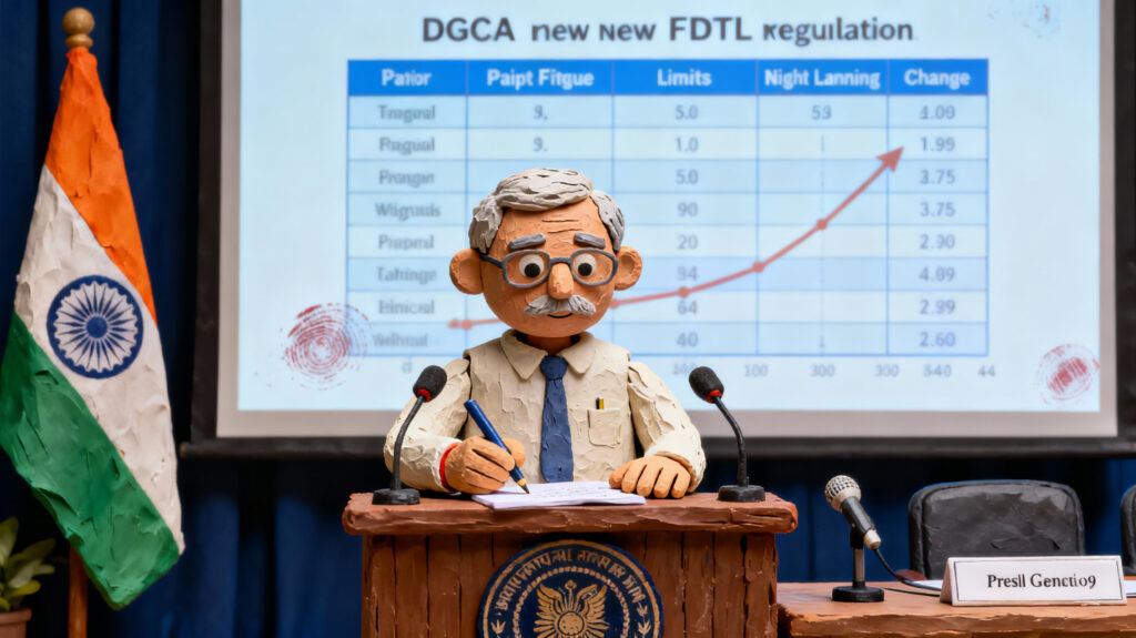 DGCA chief announcing show‑cause notice to IndiGo over 2025 flight cancellations and safety concerns.