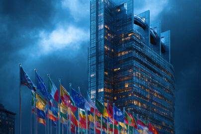 European Union headquarters during an emergency geopolitical crisis.