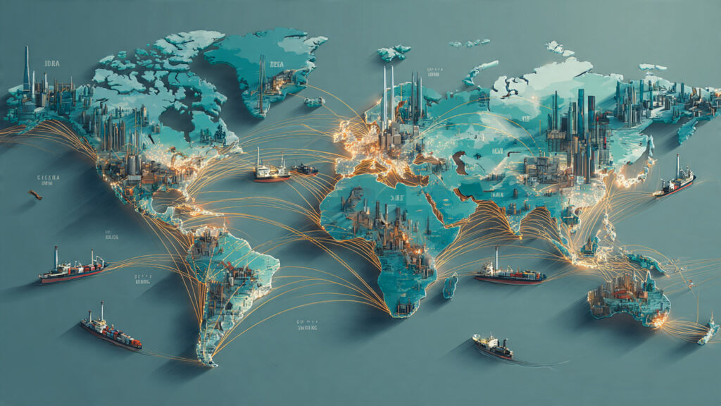 India and Europe connected by trade routes on a world map as supply chains shift away from Chinese manufacturing dominance